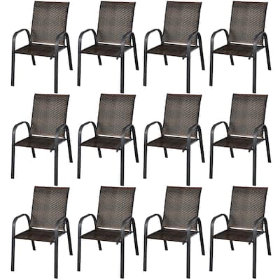 Costway Set of 12 Patio Rattan Dining Chairs Stackable Armrest Garden - See Details