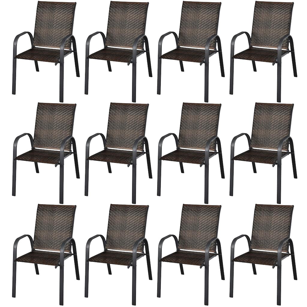 Costway Set of 12 Patio Rattan Dining Chairs Stackable Armrest Garden - See Details