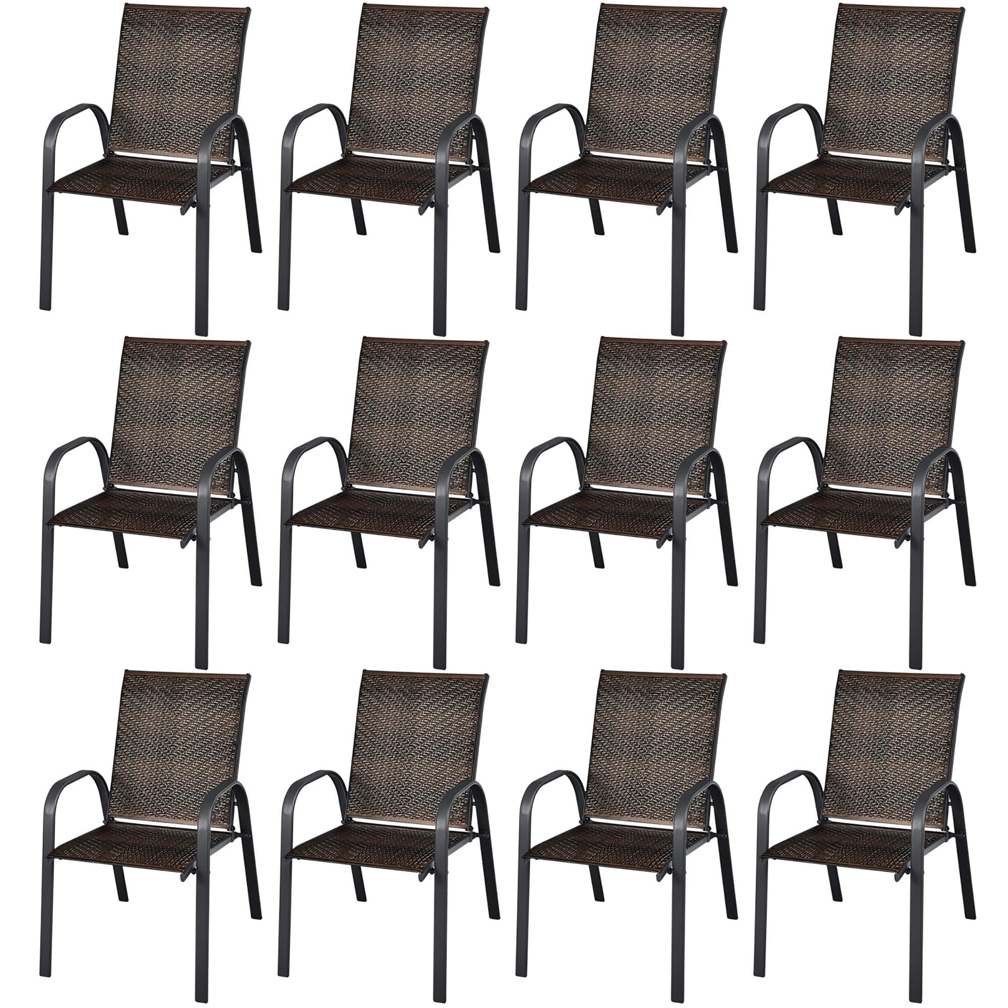 Costway Set of 12 Patio Rattan Dining Chairs Stackable Armrest Garden - See Details