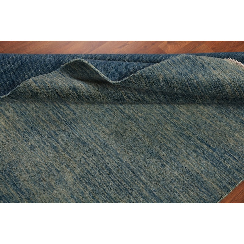 Striped Blue Gabbeh Modern Rug Hand-Knotted Wool Carpet - 4'1" x 5'9"