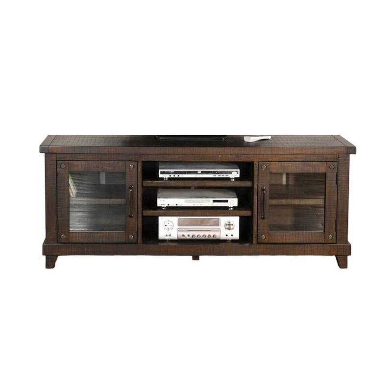 Anva TV Media Console, Shelves, Doors, Dark Brown Mahogany, 64 Inch
