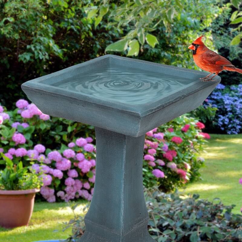 Sunnydaze Simply Square Modern Reinforced Concrete Bird Bath - 23"