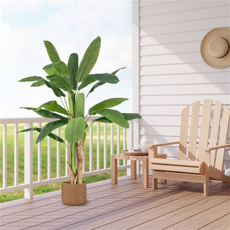 63" Artificial Banana Leaf Tree with Realistic Polyester Leaves and Cement Pot for Home Decor - 63"H