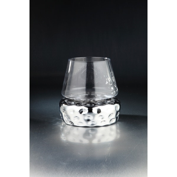 11" Silver and Clear Hand Blown Glass Candle Holder - N/A