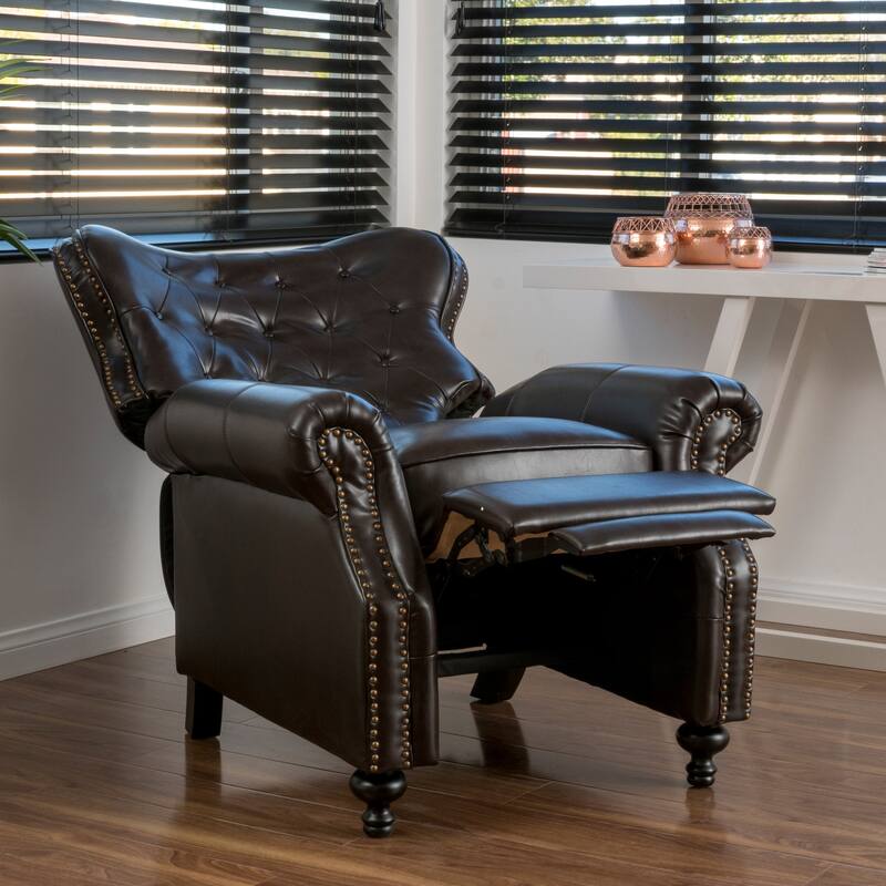 Contemporary Tufted Push Rack Recliner with Nailhead Decoration for Primary Living Space