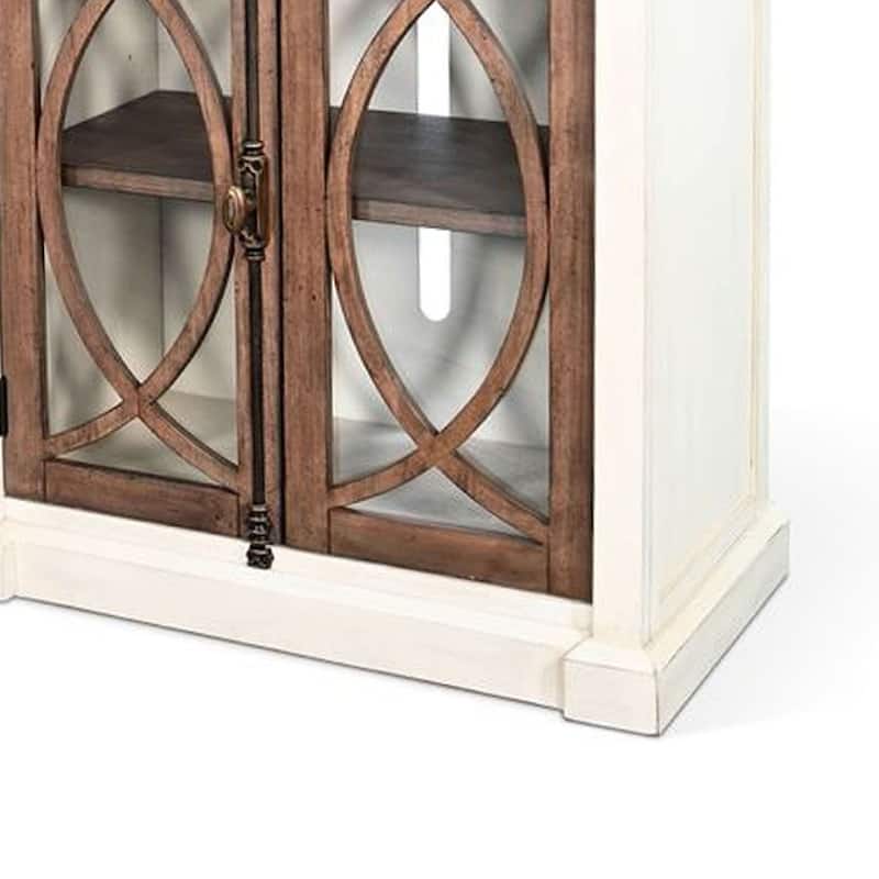 Camie TV Media Console, 4 Glass Cabinet Doors, White Solid Wood, 91 Inch