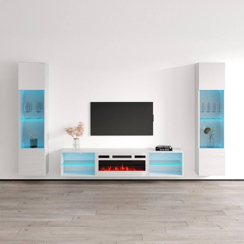 Lima WH-EF Floating Fireplace Entertainment Center - 42 - White