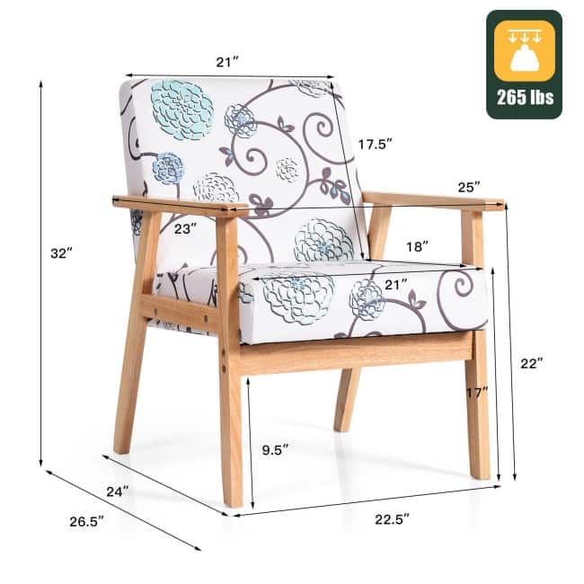 Modern Accent Armchair Fabric Lounge Chair with Rubber Wood Leg - 25" x 26.5" x 32"(L x W x H)