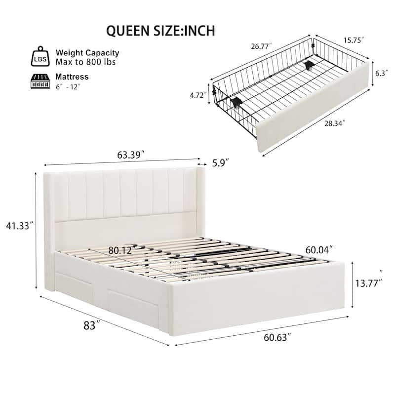Christopher Knight Home - Modern Upholstered Storage Bed with Drawers and Vertical Headboard