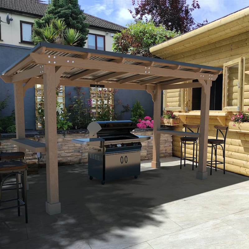 VEIKOUS Wood BBQ Grill Gazebo with Steel Roof for Patio Garden Backyard and Lawn