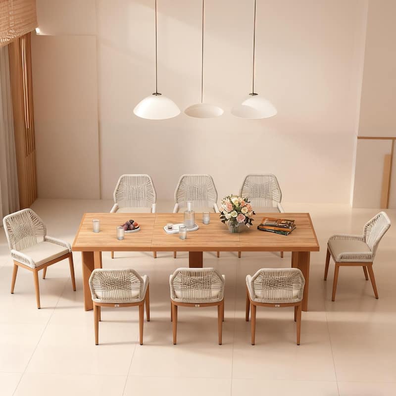 PURPLE LEAF Dining Set Patio Metal Rectangular Table and Wicker Rattan Chairs for dining/living room Modern Furniture Sets - 8+1