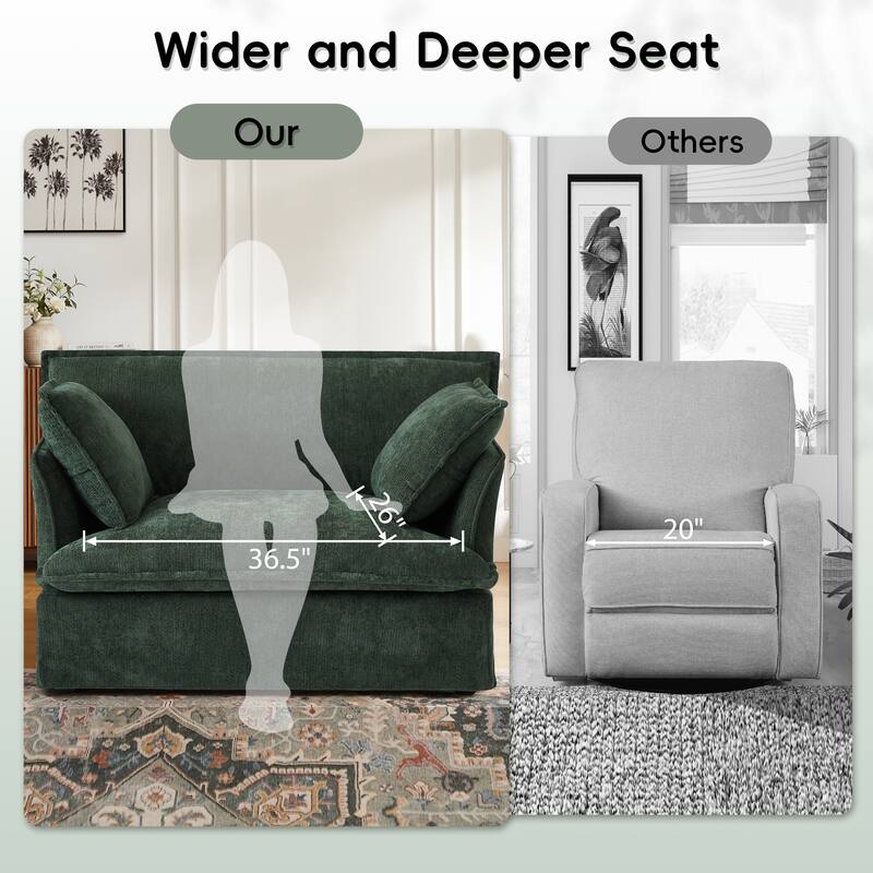 Roomfitters 47.2" Oversized Accent Chair, Chenille Armchair with Deep Wide Seat, Throw Pillows, Modern Lounge Sofa