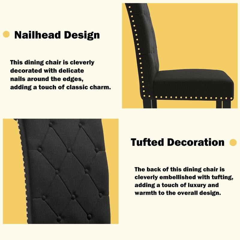 High-Back Tufted Nailhead Upholstered Dining Chairs (Set of 4)