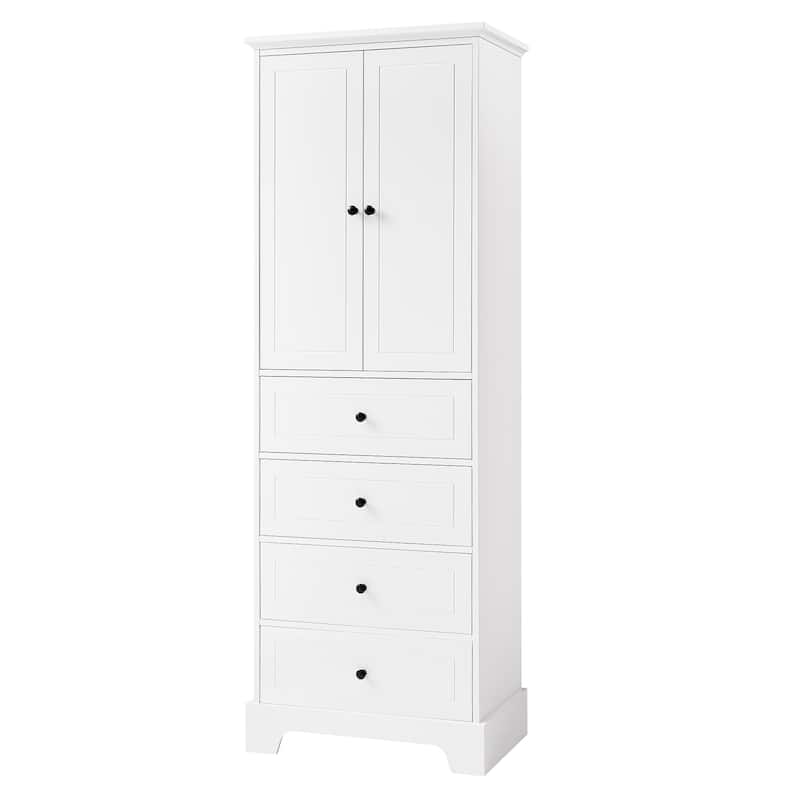Modern Storage Cabinet, Bathroom Cabinet w/ 4 Drawers Adjustable Shelves Double Door Bathroom Lockers Space-Saving Cabinet