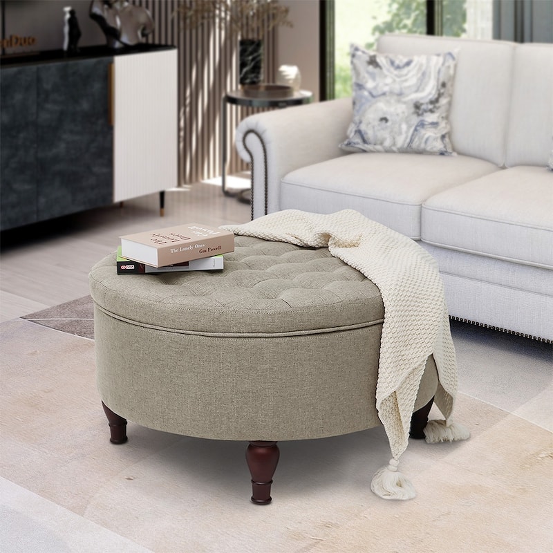 Maypex 32" Tufted Round Storage Cocktail Ottoman