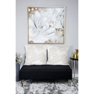 White Canvas Handmade Floral Framed Wall Art with Gold Frame