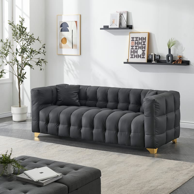 80-inch Long, 29-inch Wide, 28-inch High Black Polyester Blend 3-Seat Sofa with Multiple Features