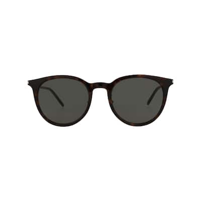 Saint Laurent Round-Frame Acetate Sunglasses, Solid Grey Lens, Shiny Dark Havana Frame - Havana Havana Grey