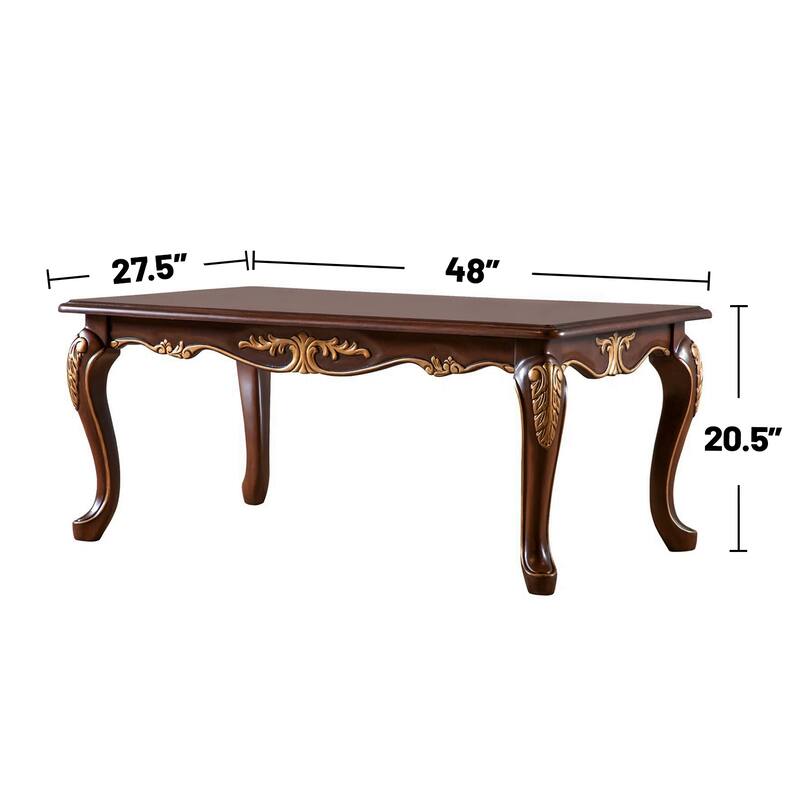 Wooden Coffee Table with Carved Details in Rich Tobacco