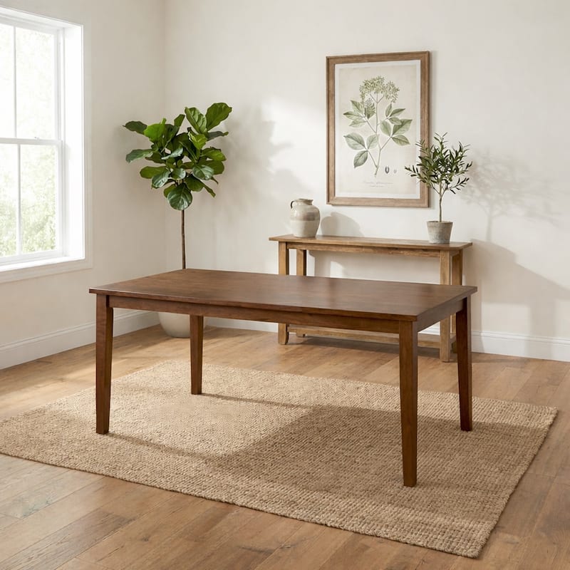 Modern 59 Inch Rectangular Dining Table, Black, White or Oak Finish, Solid Rubberwood - Oak