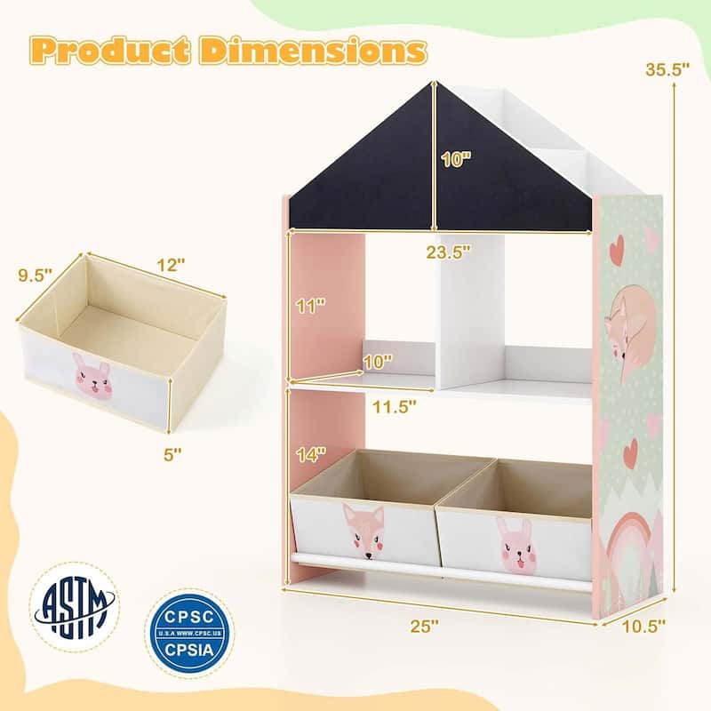 Wooden Dollhouse Bookcase Children Toy Display Chest Cubby Bookshelf
