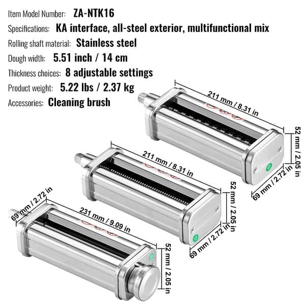 dimension image slide 0 of 3, Pasta Attachment for KitchenAid Stand Mixer, Stainless Steel Pasta Roller Cutter Set Including Pasta Sheet Roller