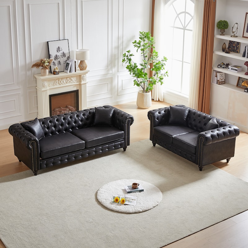 3-Seat and 2-Seat Sofa Set with Wood Legs, Soft Tech Fabric