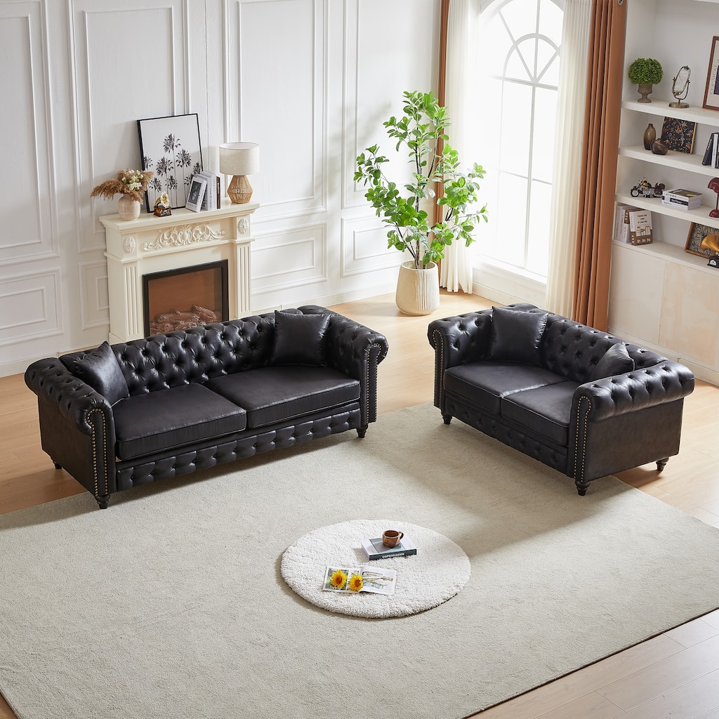 3-Seat and 2-Seat Sofa Set with Wood Legs, Soft Tech Fabric