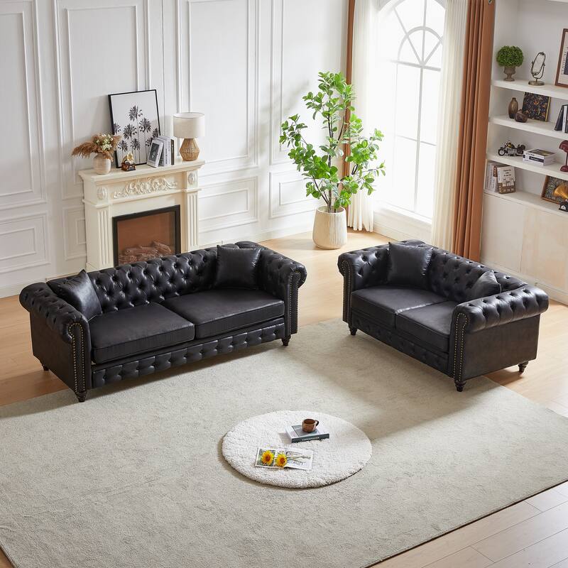 Classic Chesterfield Combo Sofa Set, 3+2 Seats with Button-Tufted Design and High Comfort