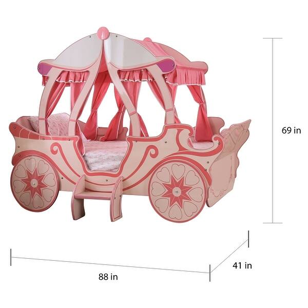 Transitional Pink Wood Pumpkin Carriage Kids Canopy Bed by Furniture of America