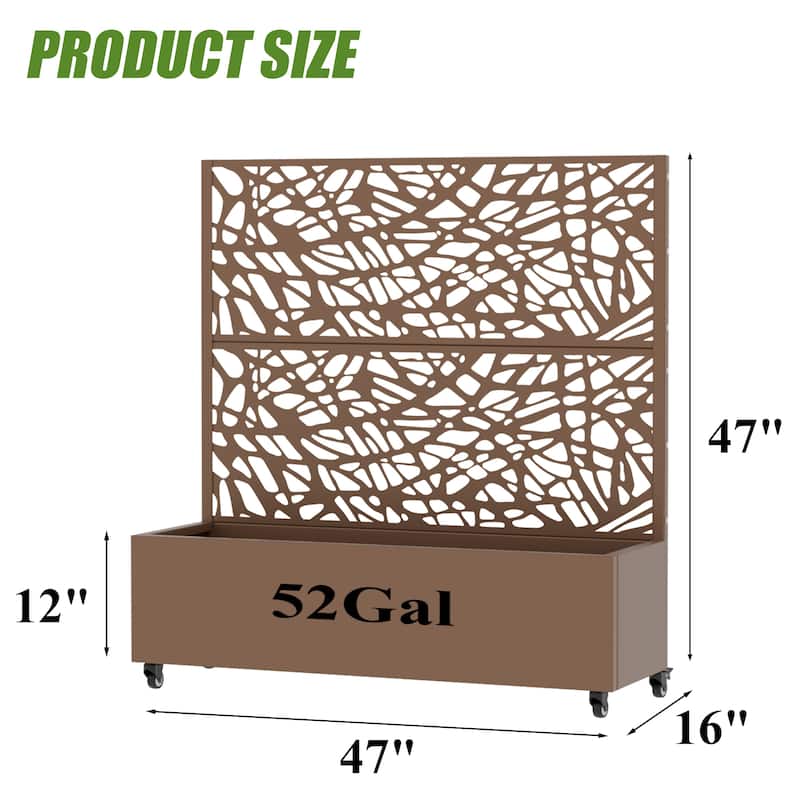 Metal Galvanized Planter Box with Trellis Privacy Screen Lockable Wheels