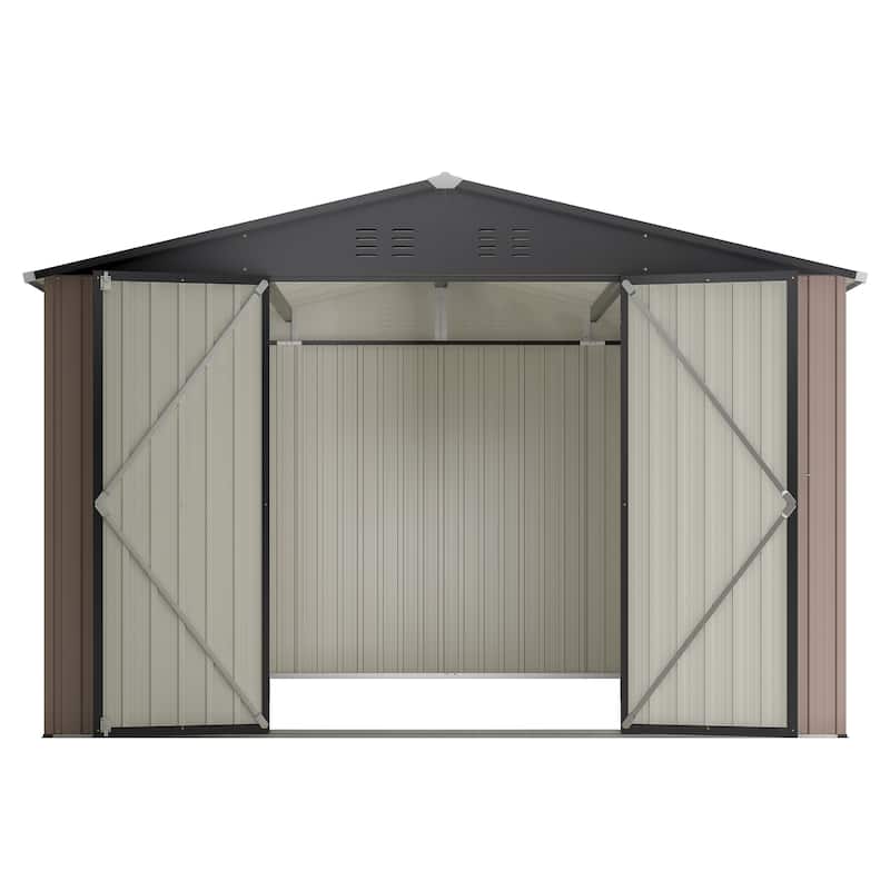 GDFStudio - Cassandra Large 10 x 10 FT Outdoor Metal Storage Shed with Lockable Doors