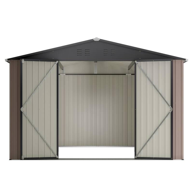 Large Outdoor Metal Storage Shed Garden Shed Tool Shed with Lockable Double Doors & Weather-Resistant, Air Vents