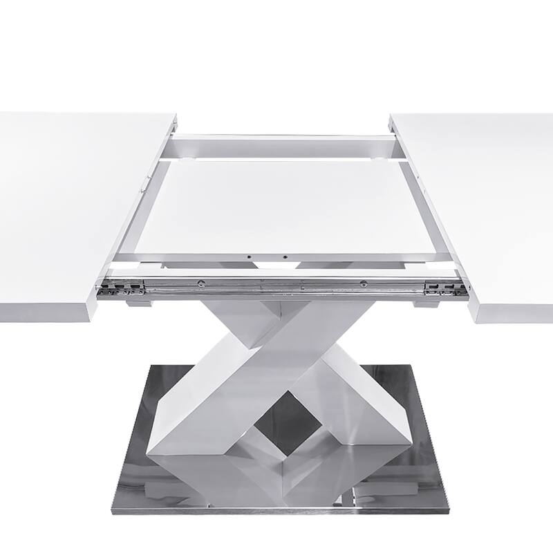 Modern Square Stretchable Dining Table with X-Shape Table Leg