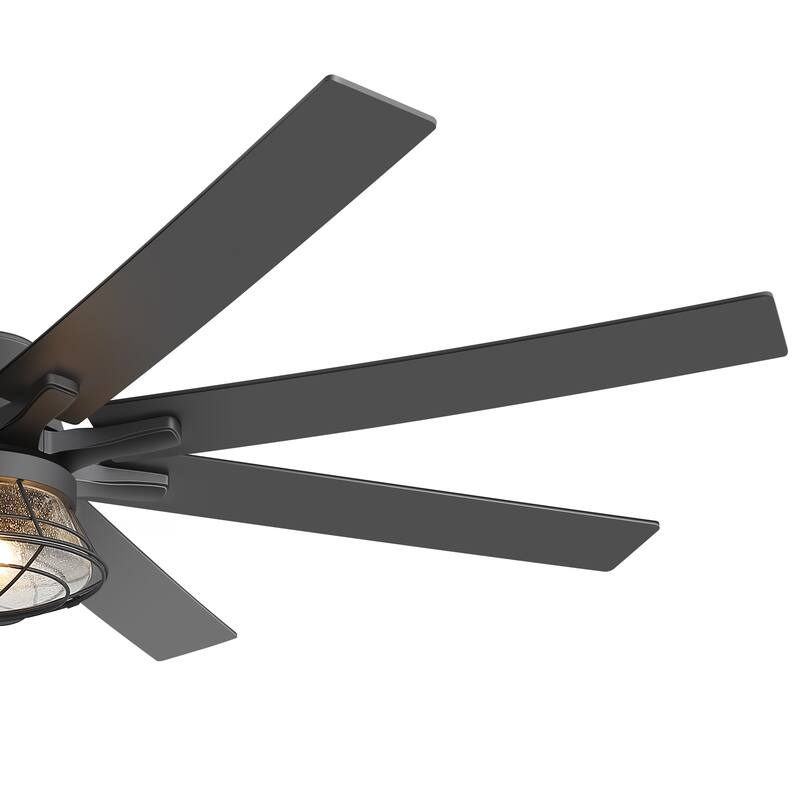 65" Industrial Seeded Glass Black Decorative Ceiling Fan with Remote and Light Kit
