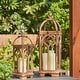 preview thumbnail 16 of 52, Glitzhome Set of 2 Wooden Church Style Decorative Lanterns Candle Holders for Wedding Mantle Entryway