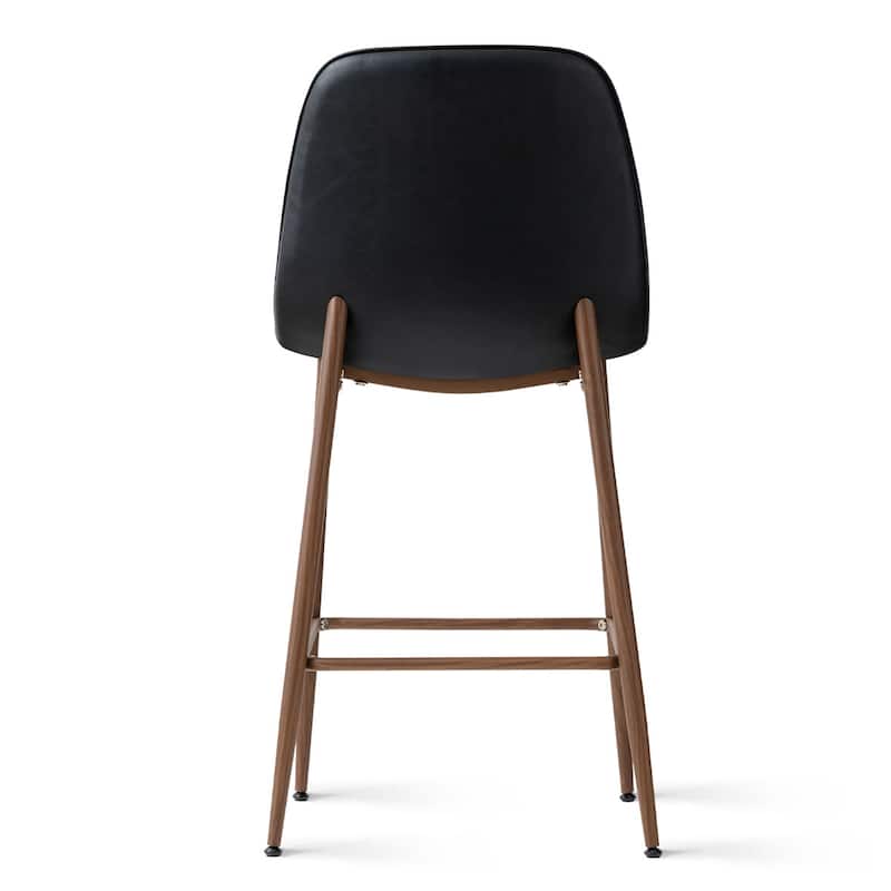 Modern PU Leather Counter Height Bar Stools with Walnut Wood-Grain Metal Legs (Set of 3)