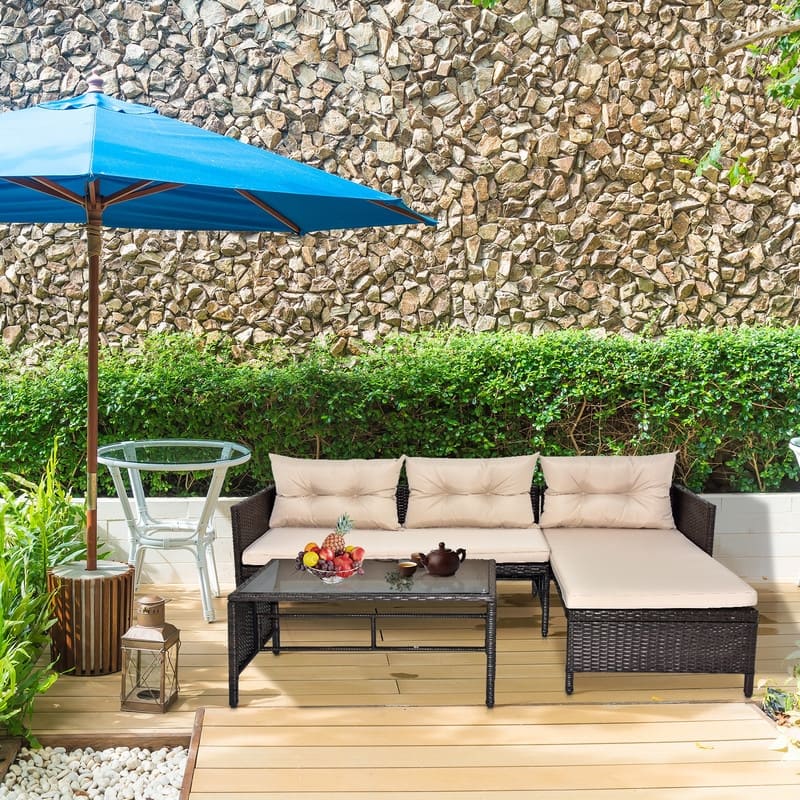 Patio PE Wicker 3-Piece Sectional Conversation Set