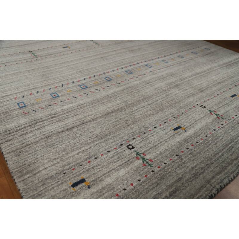 Oriental Grey Gabbeh Indian Area Rug Handmade Wool Carpet - 5'1" x 7'8" - 5'1" x 7'8" - Grey
