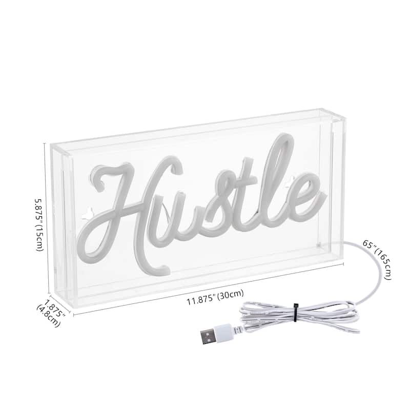Hustle 11.88" X 5.88" Contemporary Glam Acrylic Box USB Operated LED Neon Light, Pink by JONATHAN Y - 11.88" X 5.88"