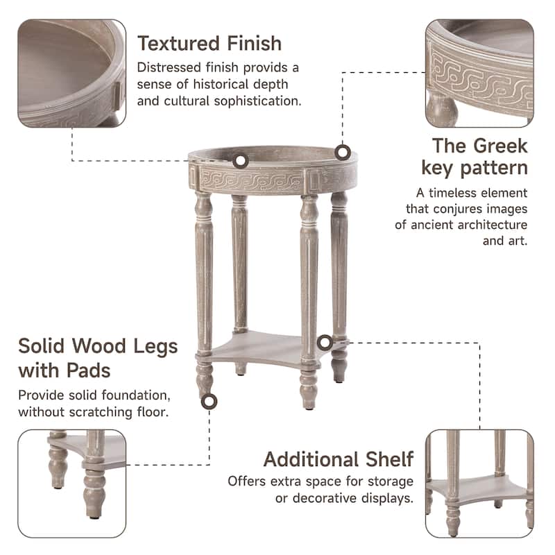 COZAYH Farmhouse Round End Table with Storage Shelf, French Country Accent Side Table, Handmade Wood Grain, Small Spaces
