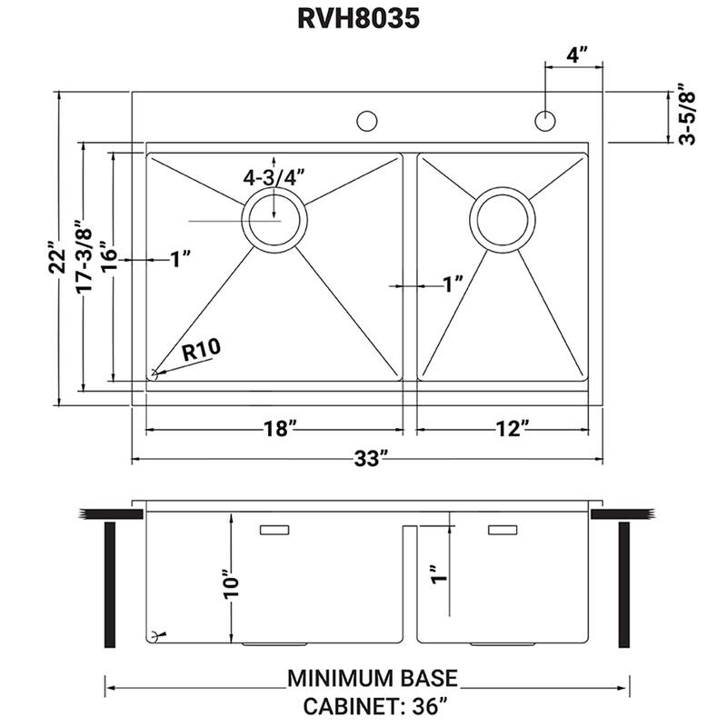 Ruvati 33 x 22 inch Workstation 60/40 Double Bowl Topmount 16 Gauge Stainless Steel Kitchen Sink - 33"x22"