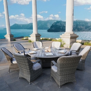 9-Piece Ellington Outdoor Wicker Round Firepit Dining Set On