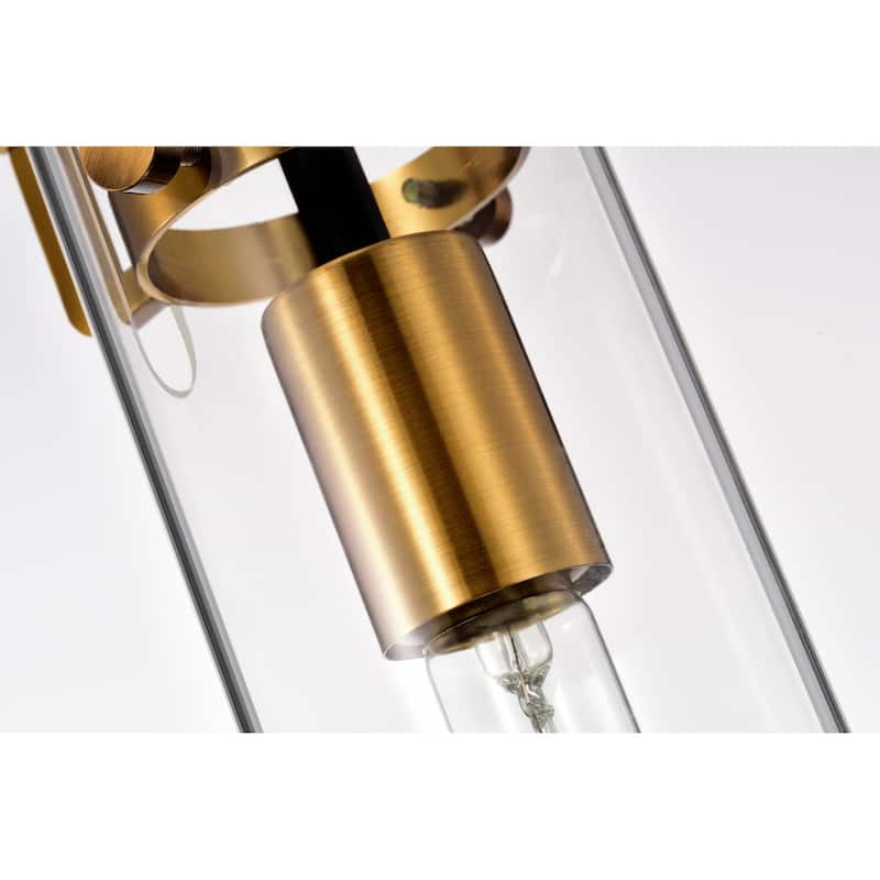 Black and Antique Gold 1-Light Mini Pendant with Clear Cylindrical Glass Shade