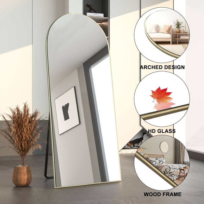 Arched Full-Length Wood Floor Mirror with Stand - 65x22