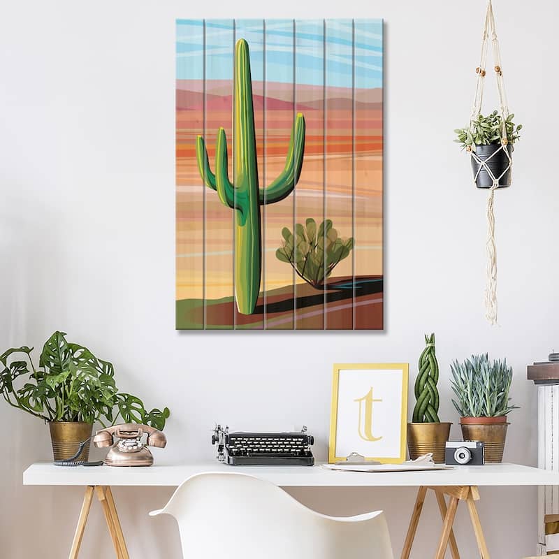 Sonora Desert Saguaro Print On Wood by Charles Harker - Multi-Color