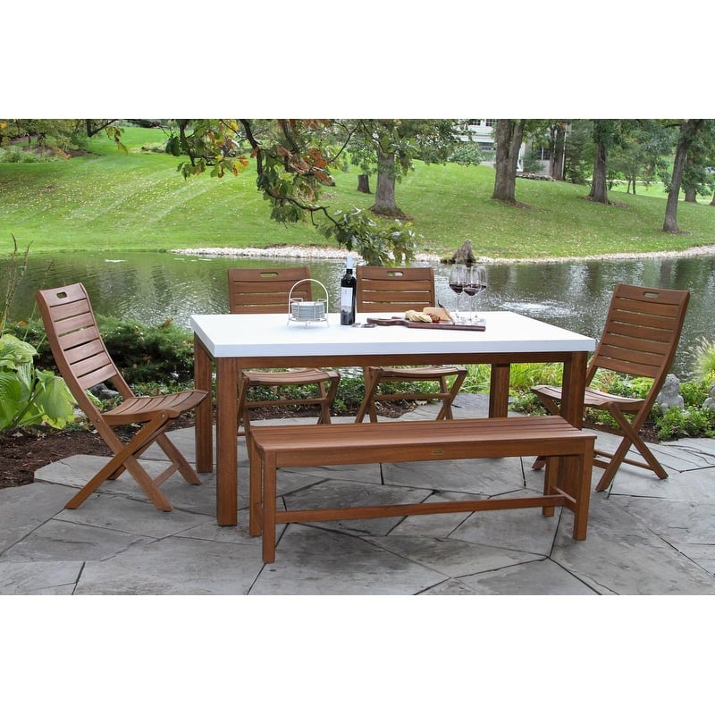 Nadine 6 pc. Ivory Composite Dining Set with Folding Chairs and Bench