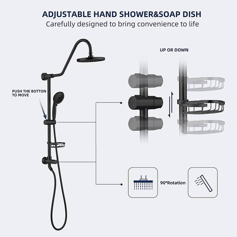 YASINU Wall-Mounted Rain Shower System with 5-Function Handheld Shower