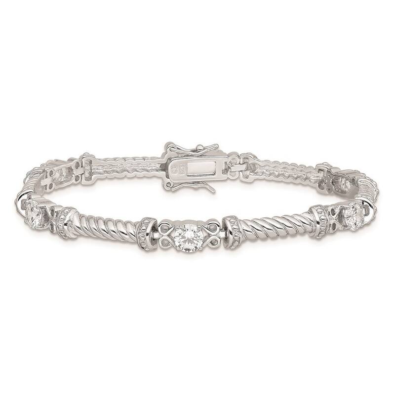 Curata 925 Sterling Silver Solid Polished Open back Safety clasp Box Catch Closure CZ Cubic Zirconia Simulated Diamond Bracelet
