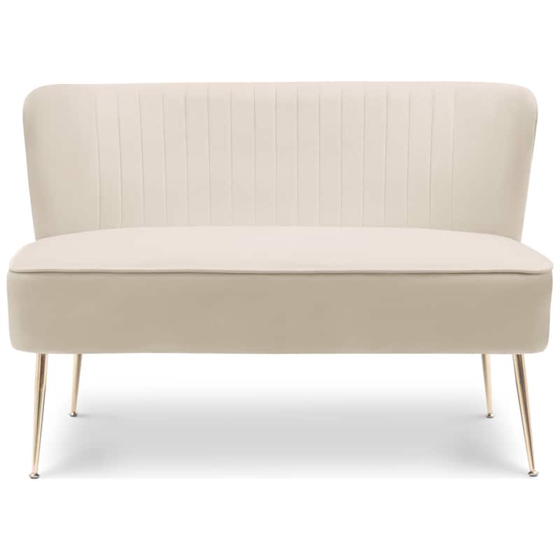 Farrah Upholstered Velvet Polyester 46" Wide Loveseat - Armless/ Scalloped Back